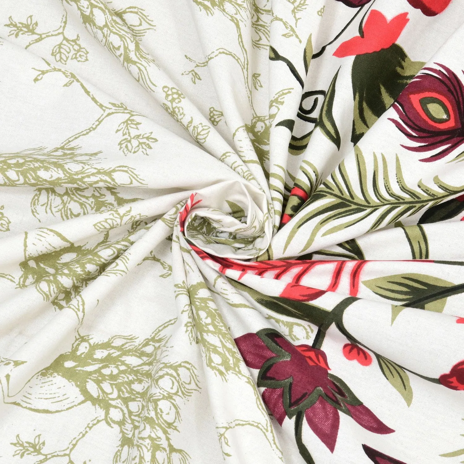 Pure Cotton Jaipuri King Bedsheet (Peacock Printed)