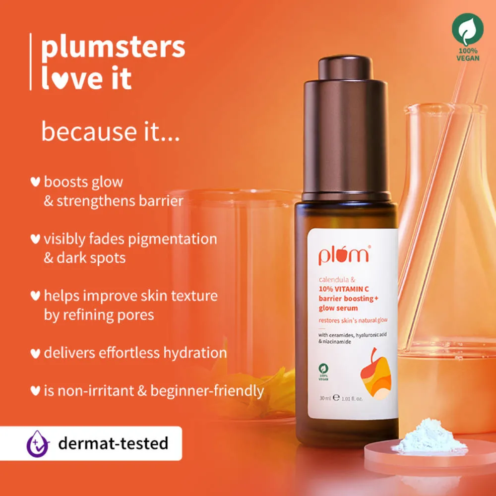 Plum 10% Vitamin C Barrier Boosting + Glow Serum with Calendula for Glowing Skin - Pack of 2