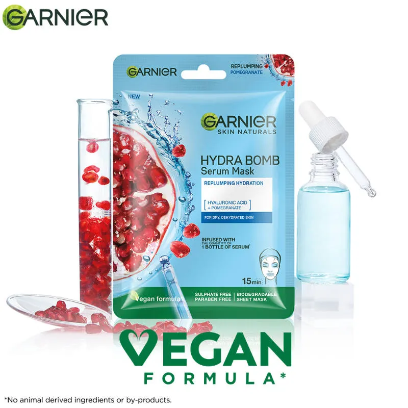 Garnier Face Serum Sheet Mask Pack of 5 (Vit C + Hydra Bomb + Sakura + Hydra Bomb Blue + Charcoal)