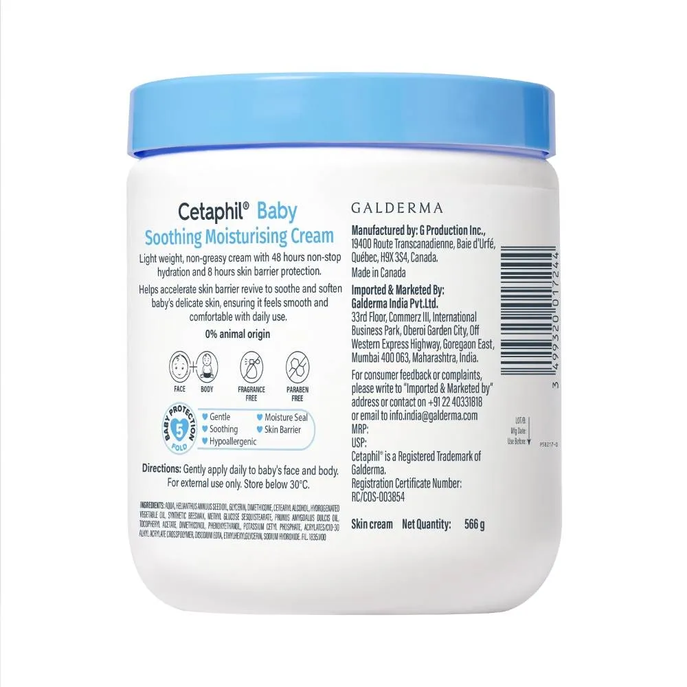 Cetaphil Baby Soothing Moisturising Cream, 48 Hour Hydration, 8 Hour Barrier Protection