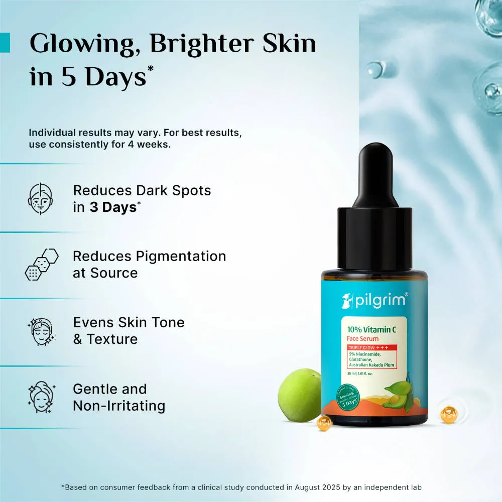 Pilgrim Brightening Power Trio Vitamin C, Niacinamide & Alpha Arbutin Serum For Glowing, Even skin