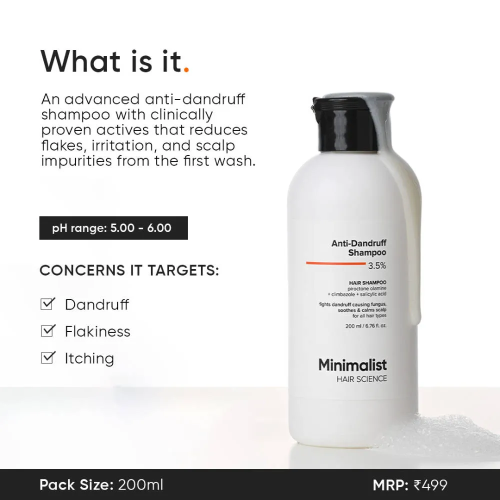 Minimalist Anti-Dandruff Shampoo 3.5% Salicylic Acid For Flaky & Itchy Scalp, Gentle & Sulphate-Free