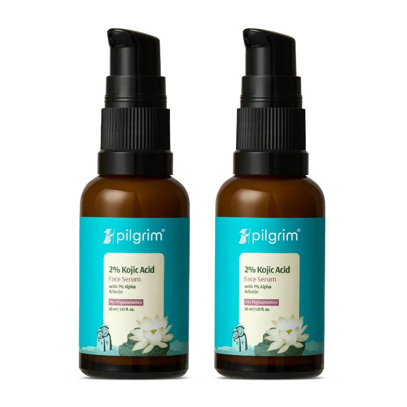 Pilgrim Glow Range -2% Kojic Acid Face Serum - Fades Pigmentation & Brightens Skin - Pack of 2