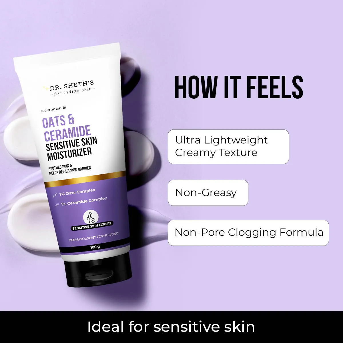 Dr. Sheth's Oats & Ceramide Sensitive Skin Moisturizer, With 1% Oats Complex, 1% Ceramide Complex
