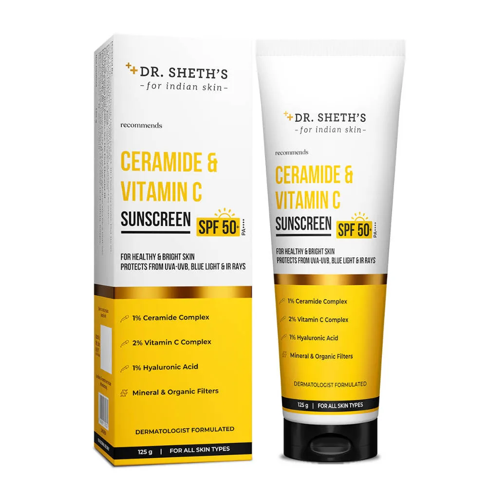 Dr. Sheth's Ceramide & Vitamin C Sunscreen SPF 50+ PA++++ In-Vivo Tested for Bright Skin