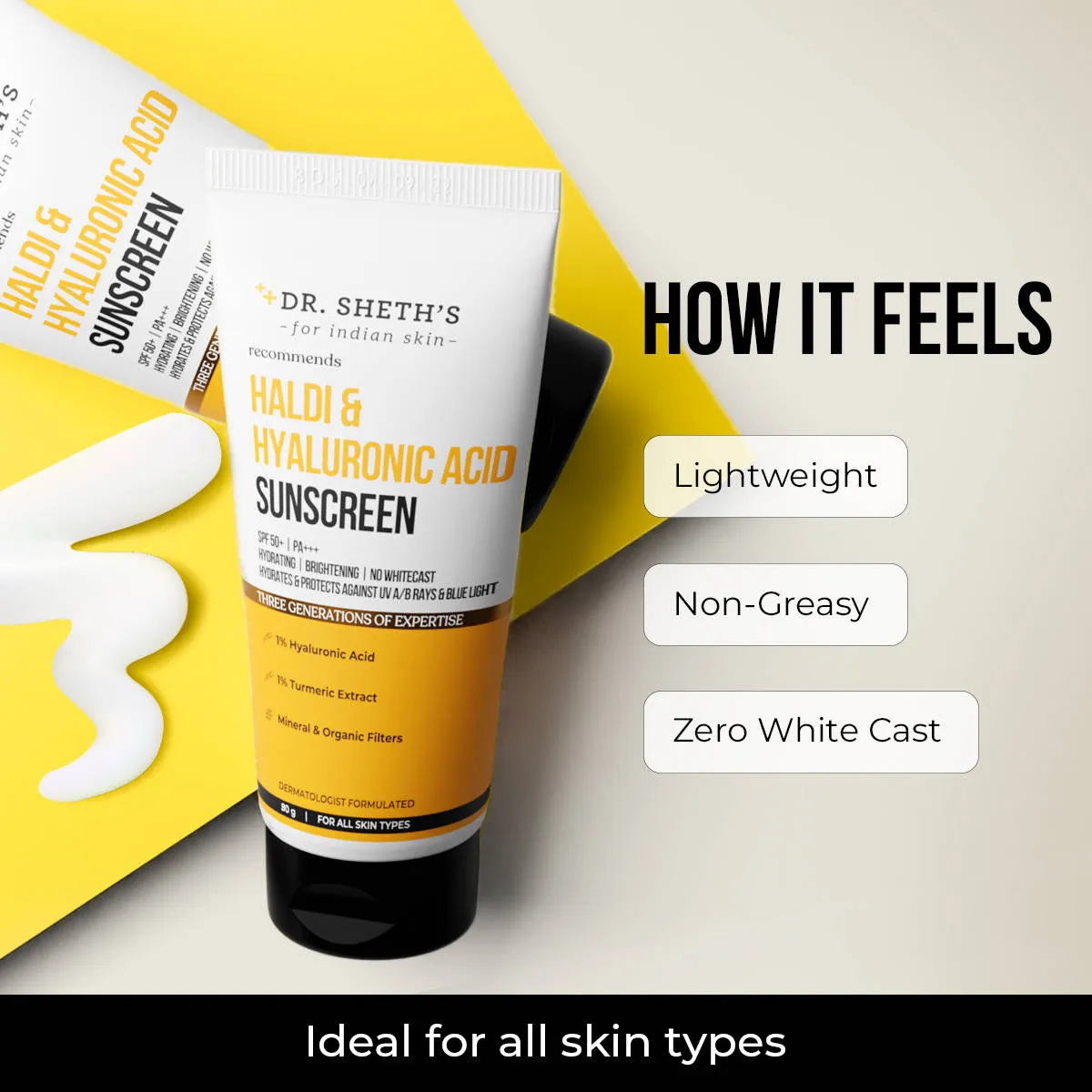 Dr. Sheth'S Haldi & Hyaluronic Acid Sunscreen Spf 50+ Pa+++ For All Skin Type