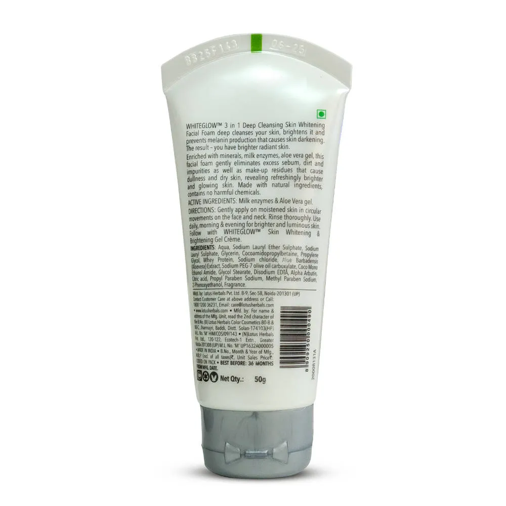 Lotus Herbals WhiteGlow 3 In 1 Deep Cleansing Facial Foam, Acne & Oil-Control For All Skin Types