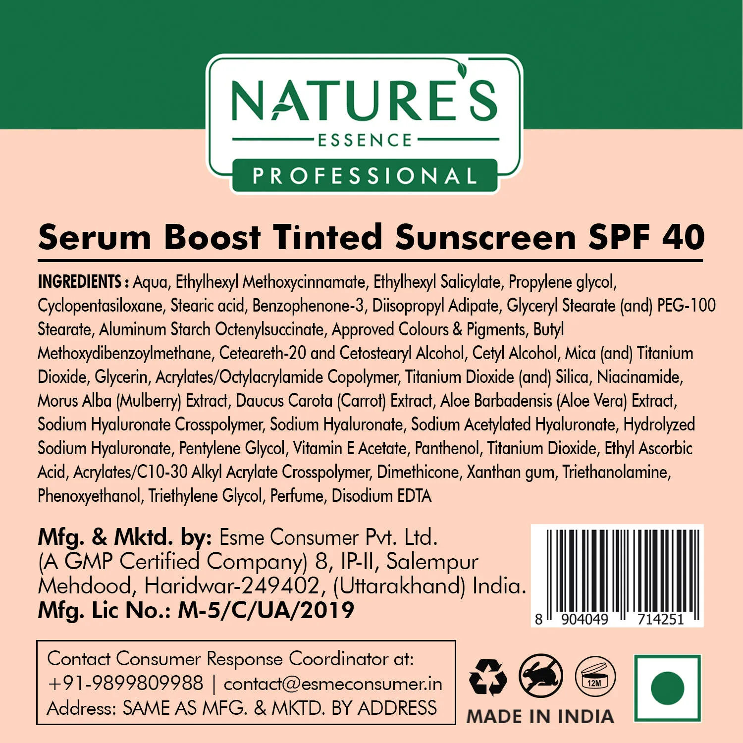 Pilgrim Nature's Essence Professional Serum Boost Tinted Sunscreen SPF 40 PA+++