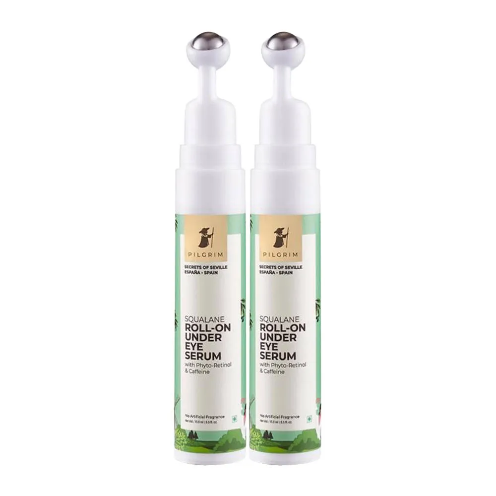 Pilgrim Squalane Roll-On Under Eye Eream Serum With Phyto-Retinol & Caffeine - Pack Of 2