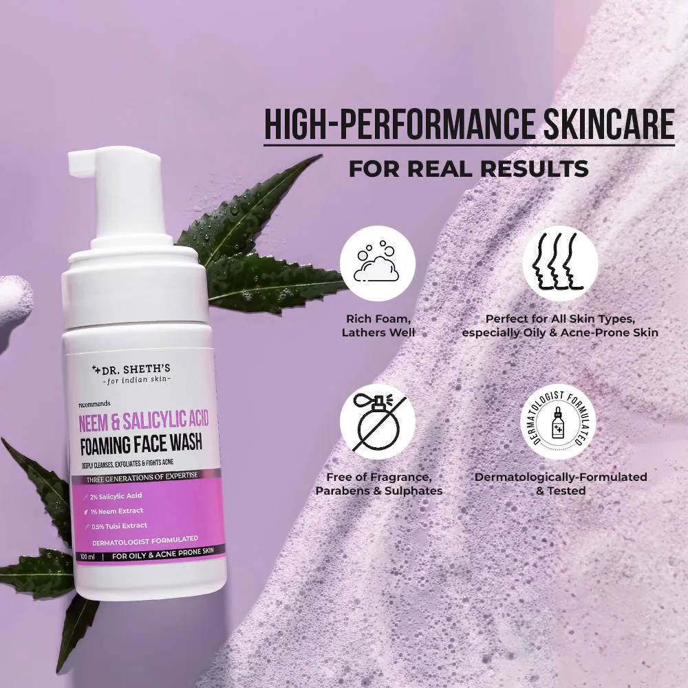 Dr. Sheth's Neem & Salicylic Acid Foaming Face Wash, With 2% Salicylic Acid, For Acne-Prone Skin