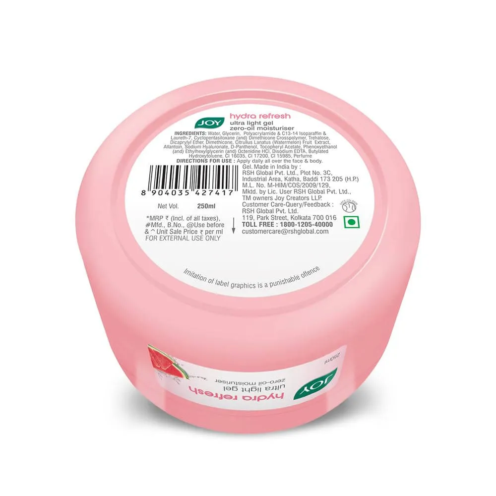 Joy Hydra Refresh Ultra Light Face Moisturizer Gel with Watermelon - Oil Free Moisturizer