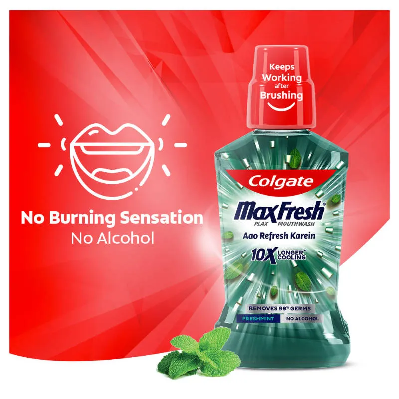 Colgate Maxfresh Plax Antibacterial Mouthwash, Fresh Mint