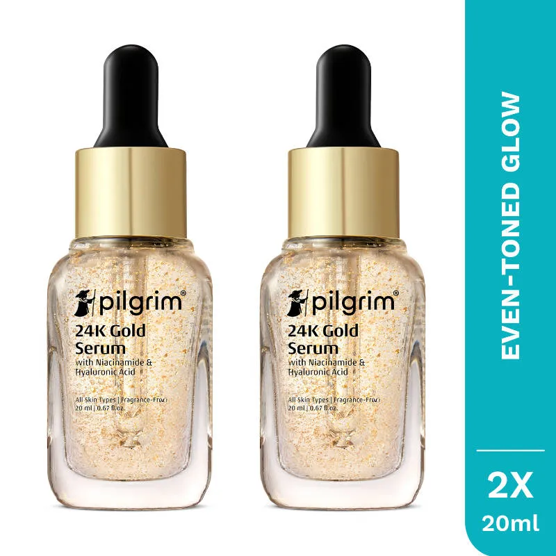 Pilgrim 24K Gold Face Serum with Niacinamide & Hyaluronic Acid Brightens Skin 24K Golden - Pack of 2