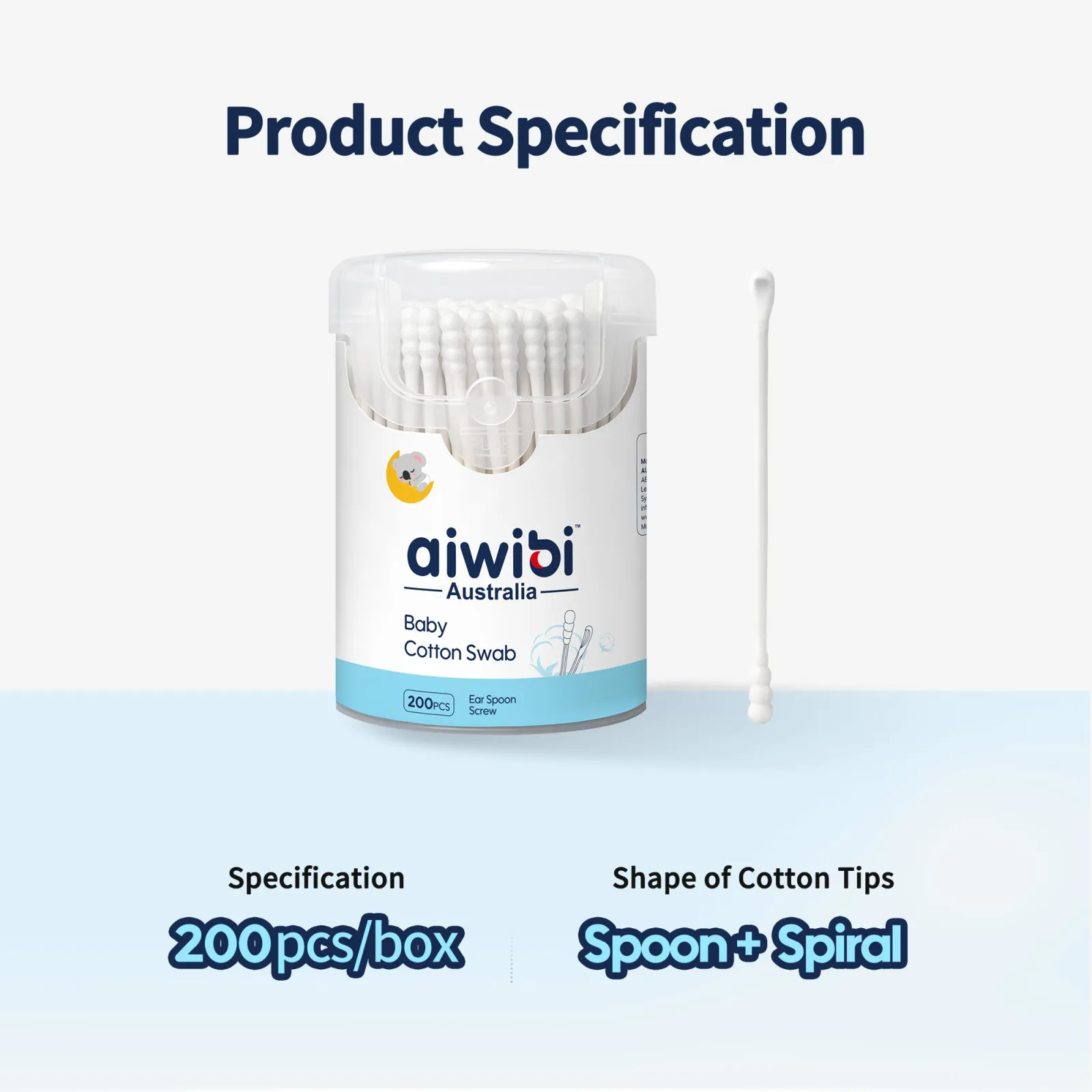 Aiwibi Cotton Swabs (Spiral + Spoon Shape) 200pcs