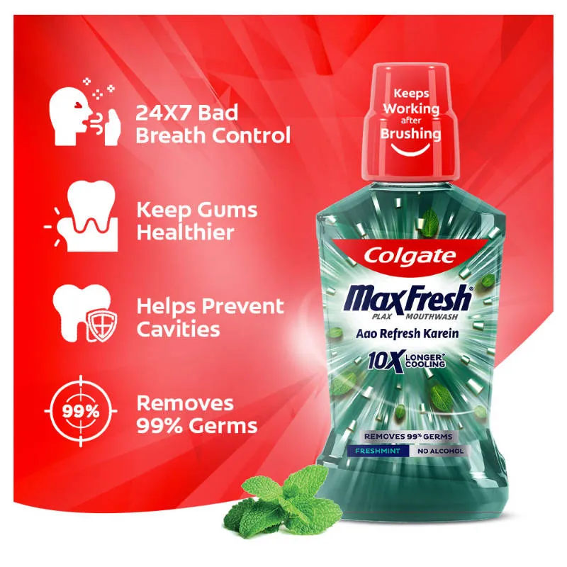 Colgate Maxfresh Plax Antibacterial Mouthwash, Fresh Mint