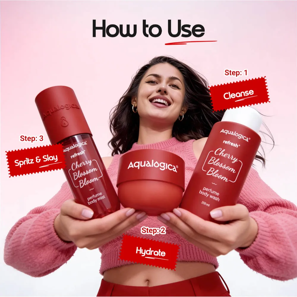 Aqualogica Cherry Blossom Bloom: Body Wash, Hydra Gel, Mist + Sling Bag & Charms Hot Girl Essentials