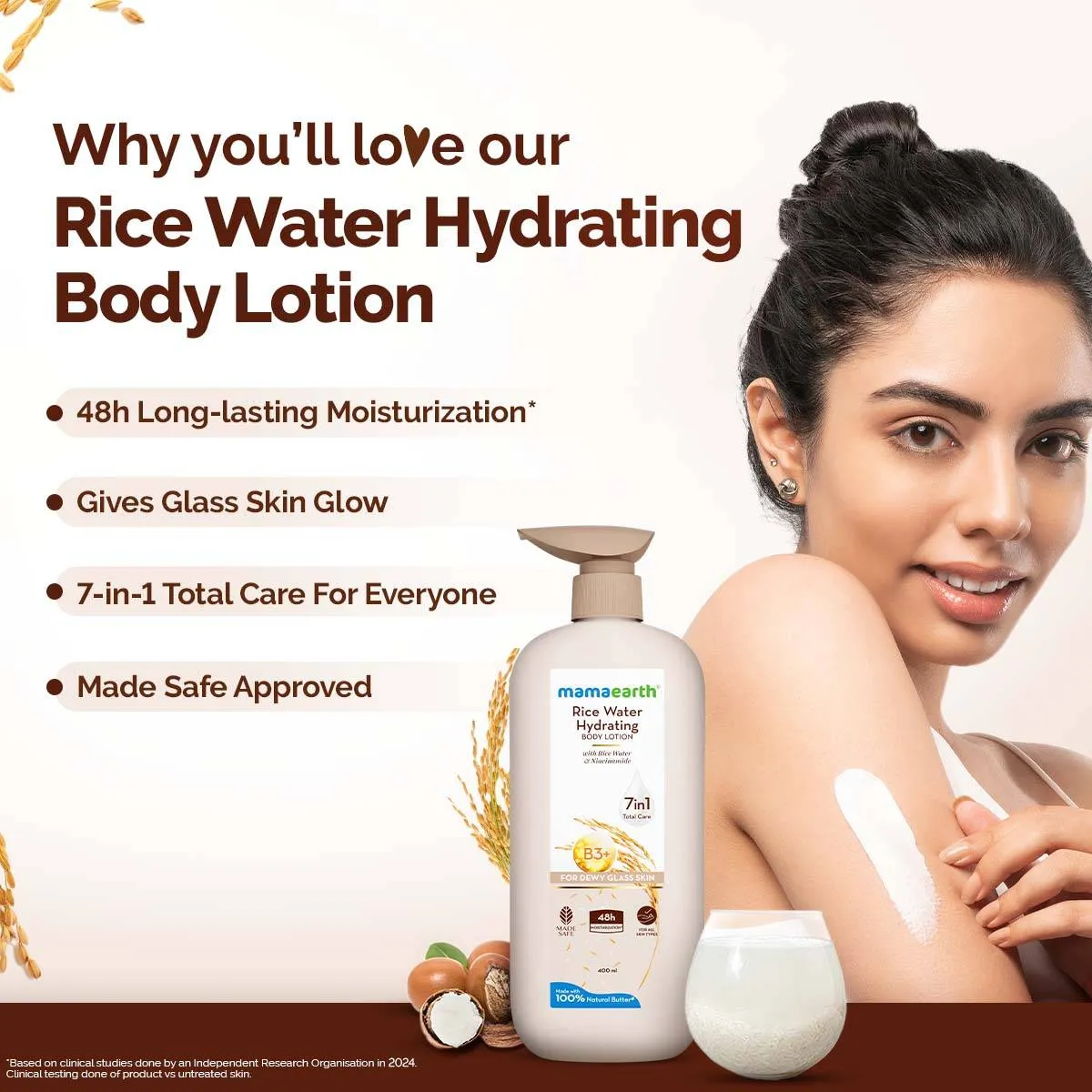 Mamaearth Rice Water Hydrating Body Lotion 48 Hrs Moisturization Nourishes Skin 7in1 Total Care
