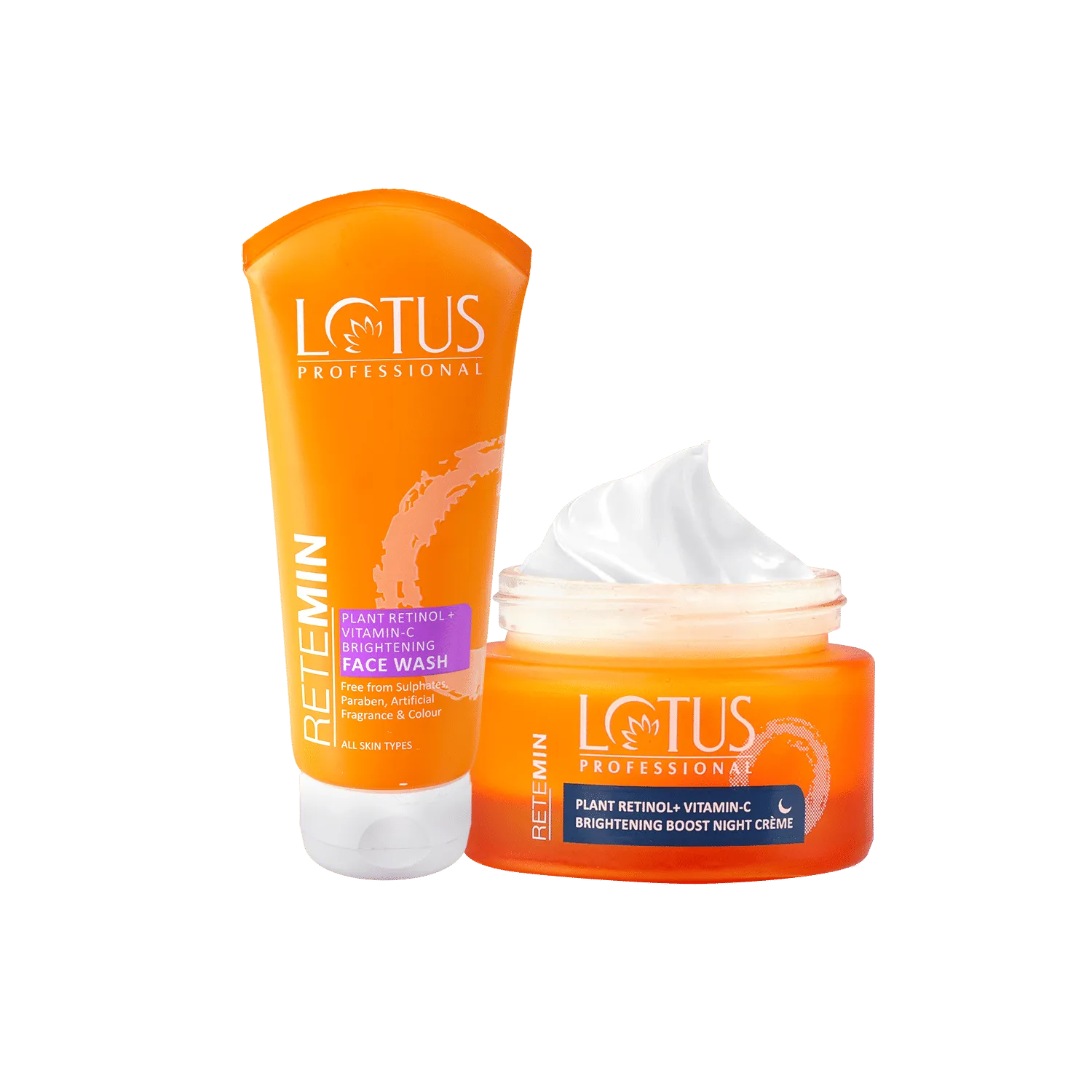 Lotus Herbals Lotus Professional Retemin Plant Retinol + Vitamin C Brightening Boost Night Creme & Face Wash Combo
