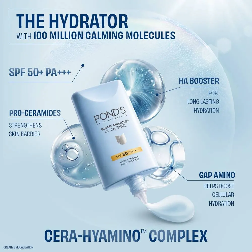 Pond's Ponds Biome Miracle UV Invisigel Moisturiser 100HR Hydration With SPF50 PA+++