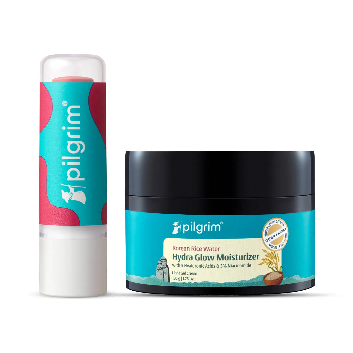 Pilgrim Vitamin C Tinted Lip Balm and Hydra Glow Gel Moisturizer Soft Lips + Supple Skin duo