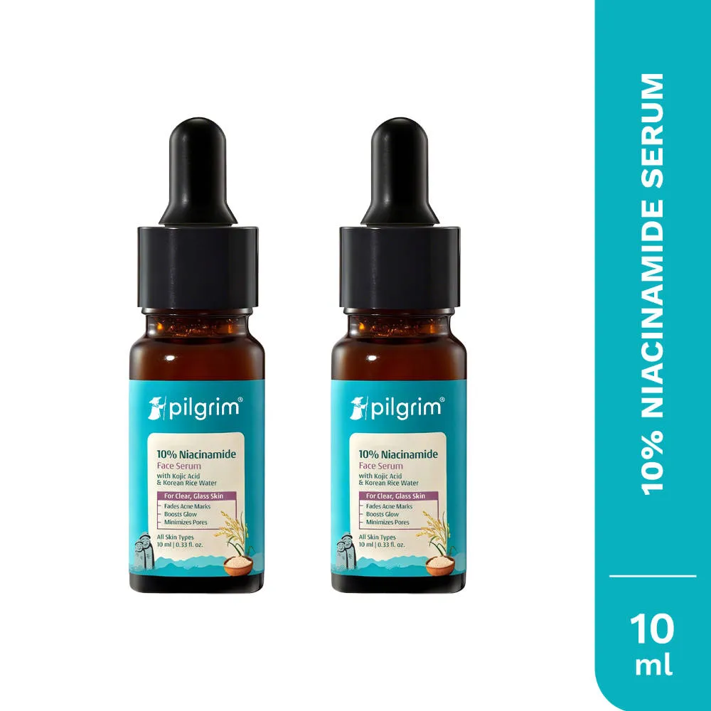 Pilgrim 10% Niacinamide with Kojic Acid & Korean Rice Water Face Serum Glass Skin Glow Pack of 2