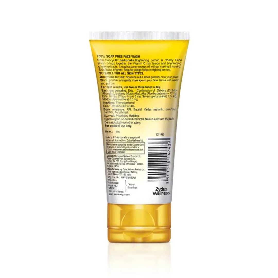 Everyuth Naturals Face Wash - Brightening Lemon & Cherry, Suits all Skin Types, Paraben Free