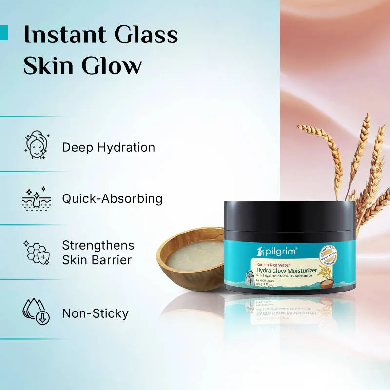 Pilgrim Korean Rice Water Hydra Glow Light Gel Moisturizer for 5x Hydration & Glowing Skin Pack of 2