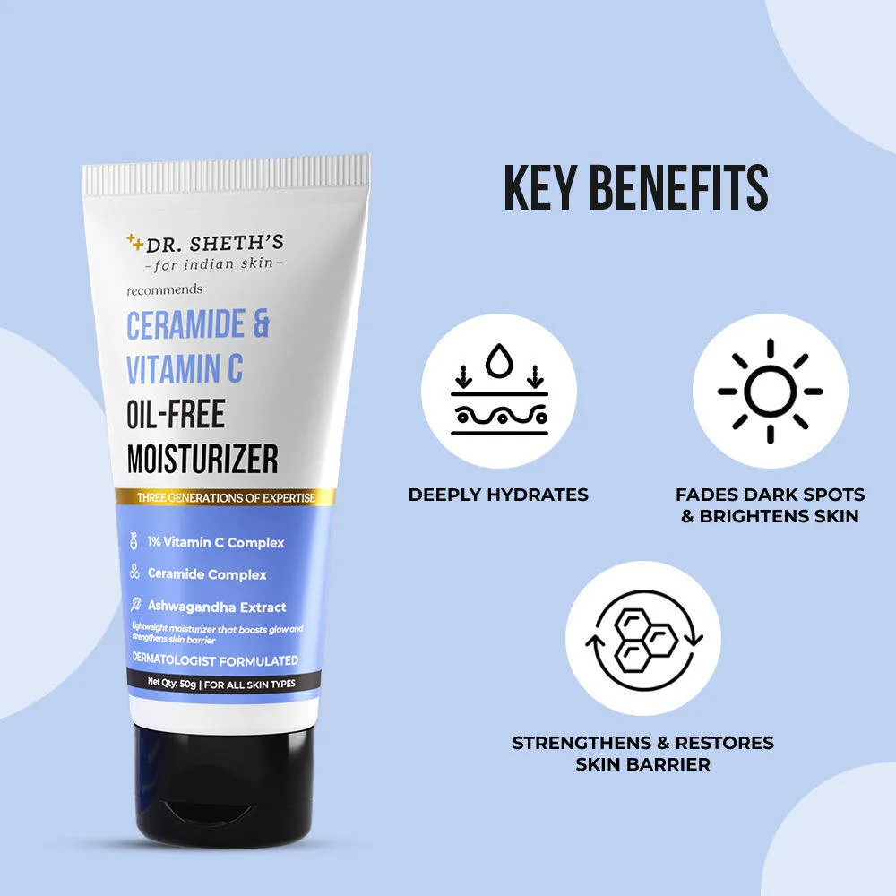 Dr. Sheth's Ceramide & Vitamin C Oil - Free Moisturizer to Hydrate, Brighten Skin