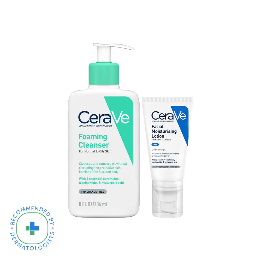CeraVe Facewash & PM Moisturizer Combo with Ceramides - Evening Routine for Oily Skin