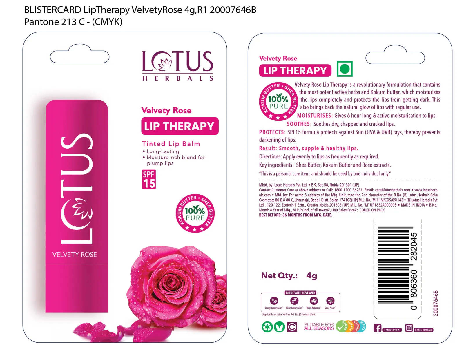 Lotus Herbals Velvety Rose Lip Tinted Therapy SPF 15