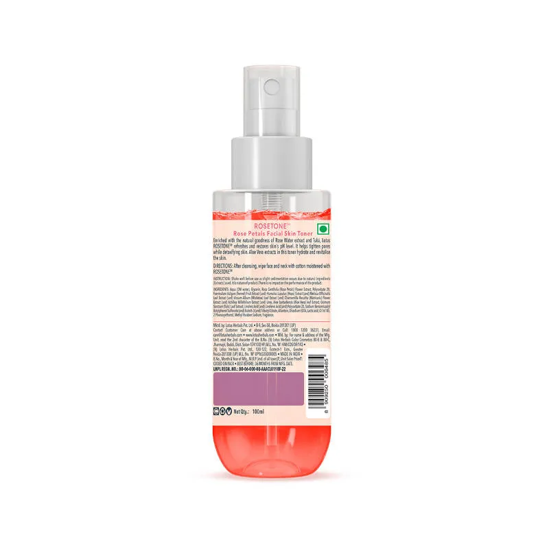 Lotus Herbals Rosetone Rose Petals Facial Skin Toner Hydrates & Moisturises Skin, Alcohol-Free