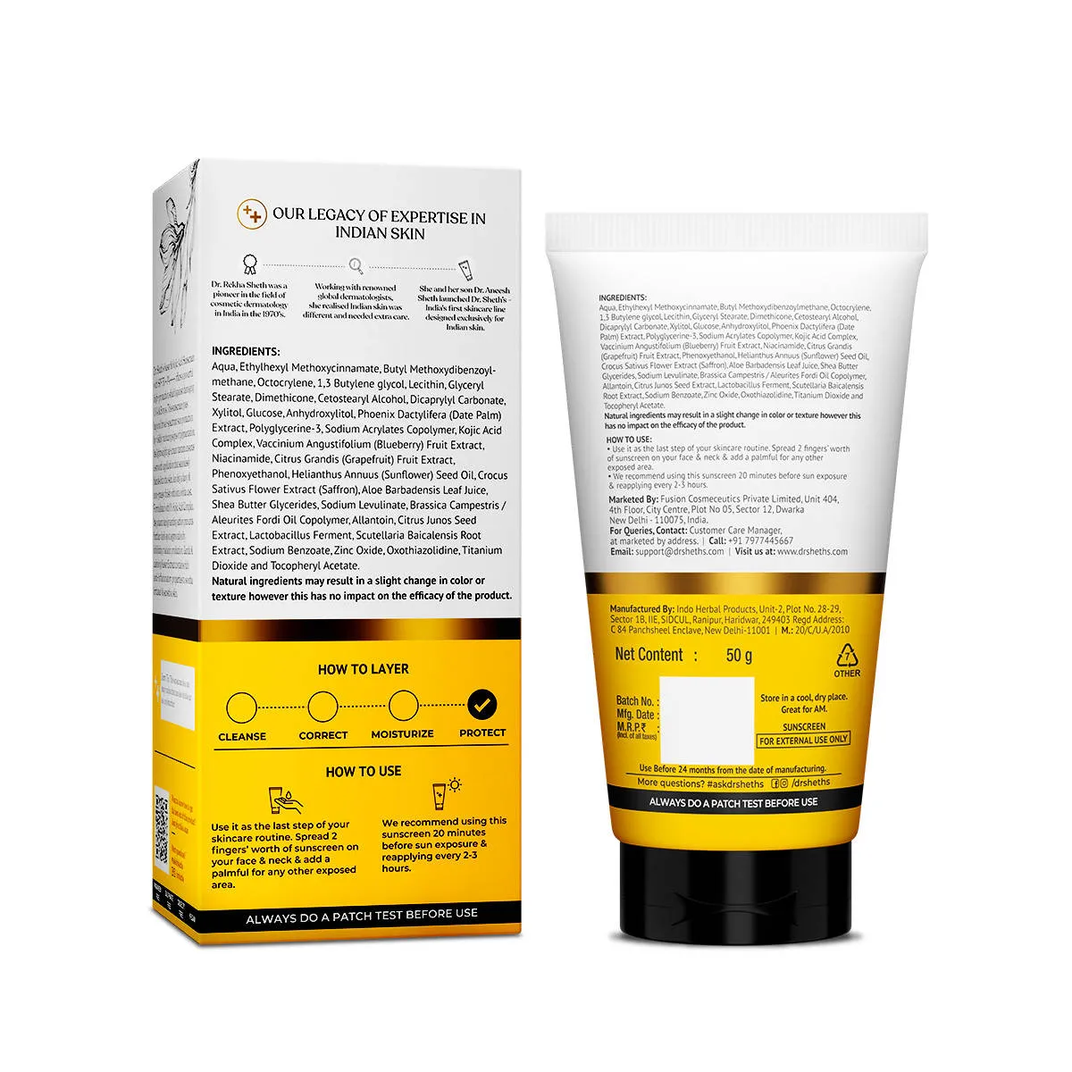 Dr. Sheth's Kesar & Kojic Sunscreen SPF 50+ PA++++ In-Vivo Tested for Pigmentation-Free Skin(50g)