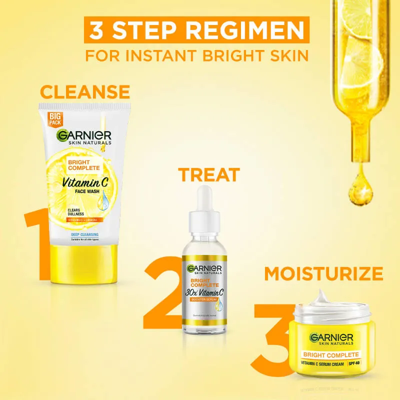 Garnier Vitamin C Regime Bright Complete Facewash With Vitamin C Serum, Serum Cream SPF 40