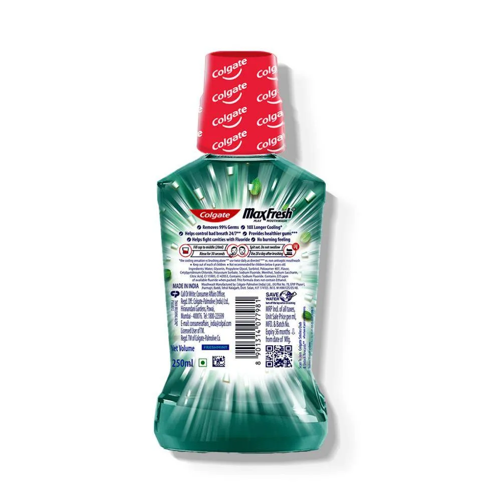 Colgate Maxfresh Plax Antibacterial Mouthwash, Fresh Mint