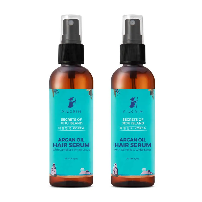 Pilgrim Argan Oil Hair Serum with Camellia & White Lotus -Adds Shine- Smoothens Hair - Pack of 2