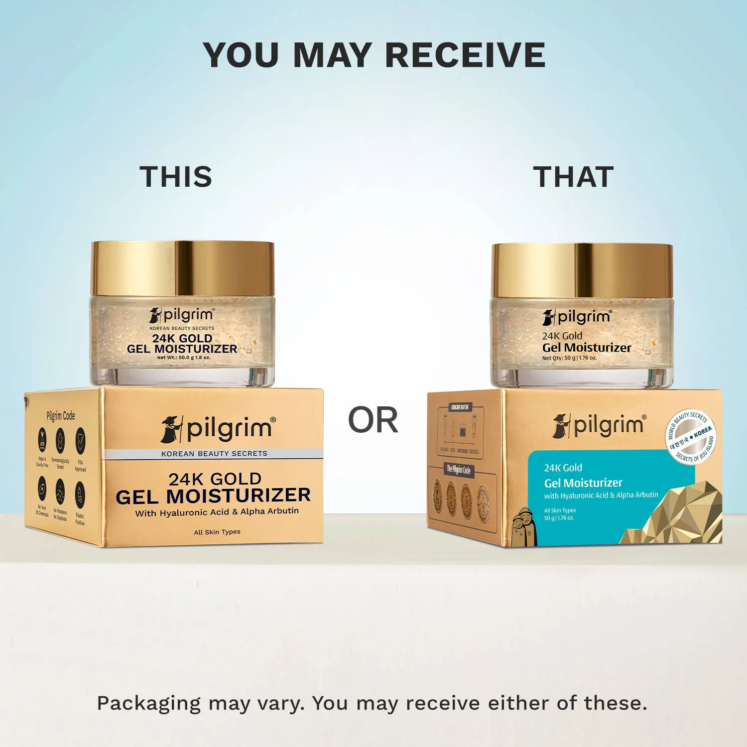 Pilgrim 24k Gold Gel Moisturizer Hyaluronic Acid & Alpha Arbutin for Smooth Radiant Golden Glow Skin