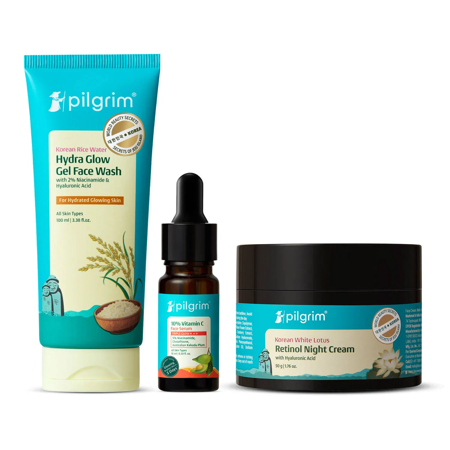 Pilgrim PM Night Routine Kit- Hydra Glow Facewash, 10%Vitamin C Serum and Retinol Night Cream Combo