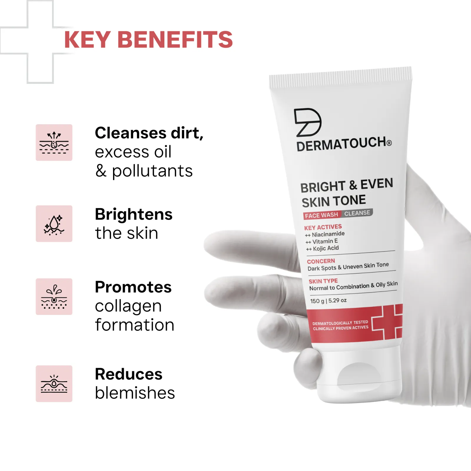 Dermatouch Bright & Even Skin Tone Face Wash for Dark Spots & Uneven Skin Tone