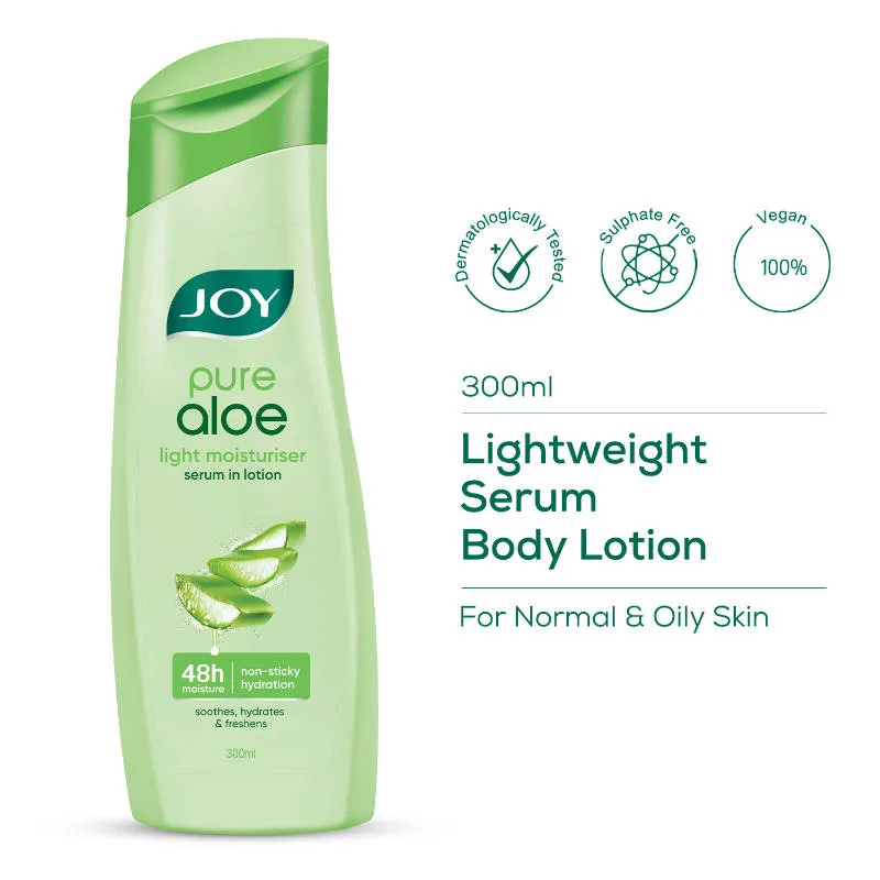 Joy Pure Aloe Vera Body Lotion, Lightweight 48hr Moisturization for Normal & Oily Winter Skin