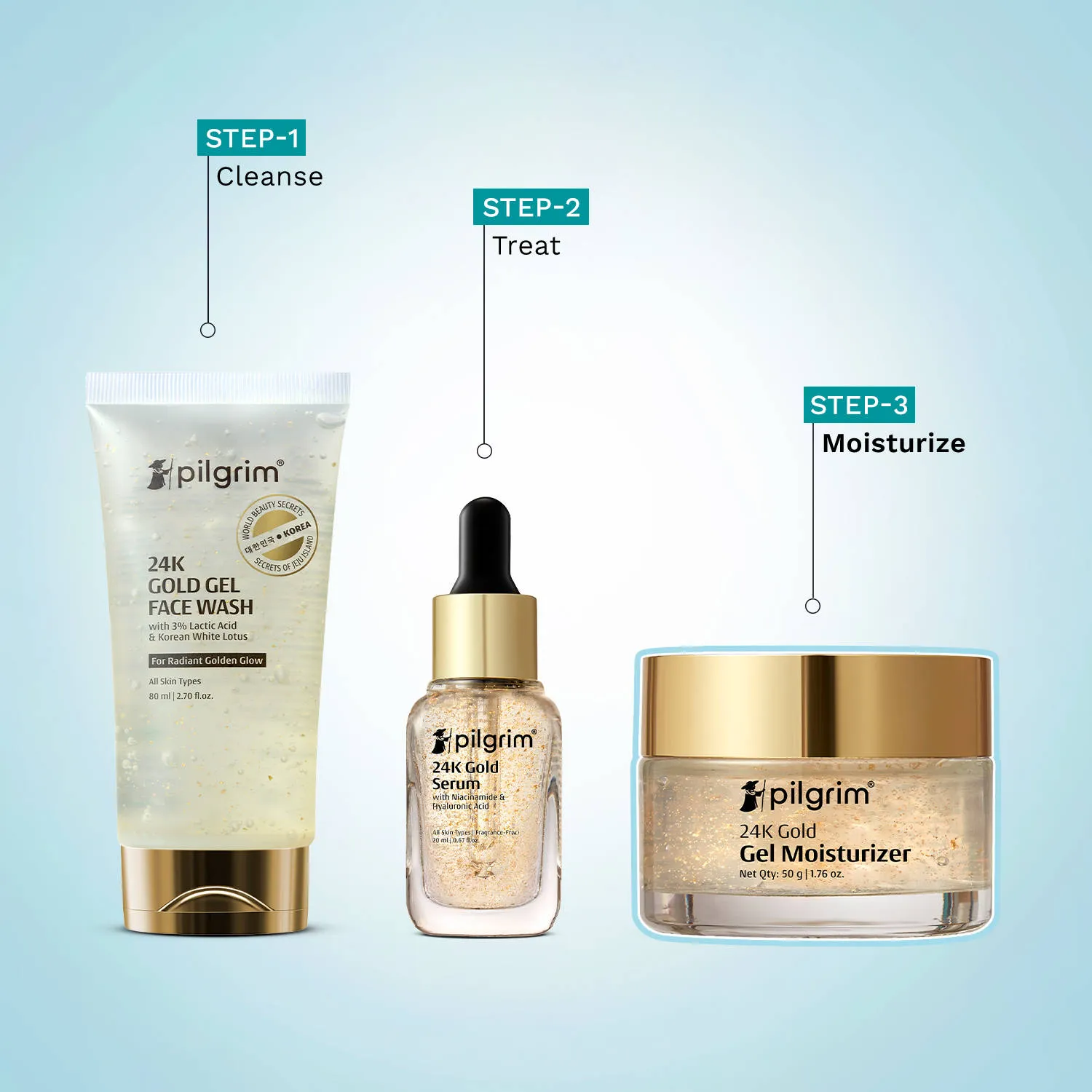 Pilgrim 24k Gold Gel Moisturizer Hyaluronic Acid & Alpha Arbutin for Smooth Radiant Golden Glow Skin