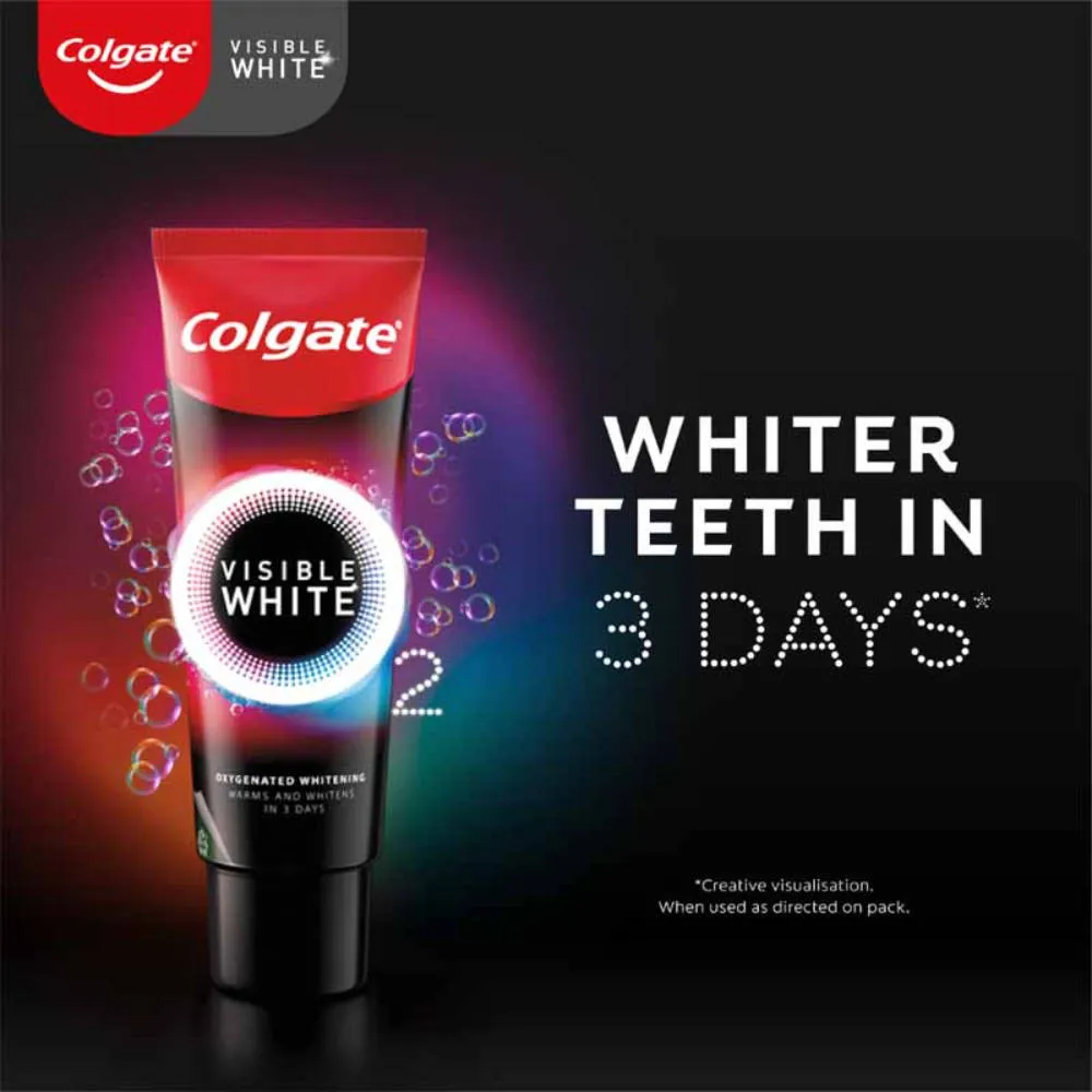 Colgate Visible White O2 Toothpaste Peppermint Sparkle & 500R Whitening Elec Toothbrush