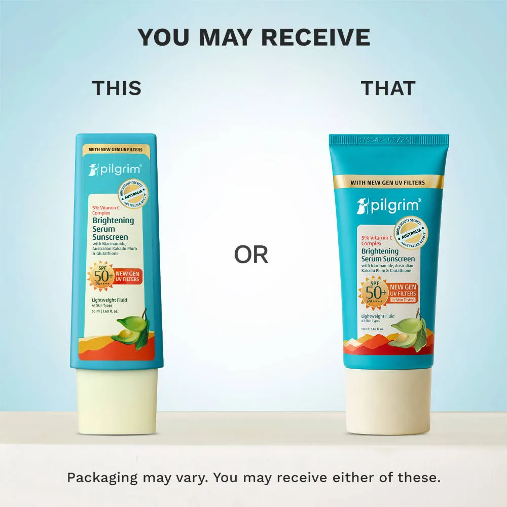 Pilgrim 5% Vitamin C Complex Brightening Serum Sunscreen SPF50+PA++++ No White Caste Pack of 2