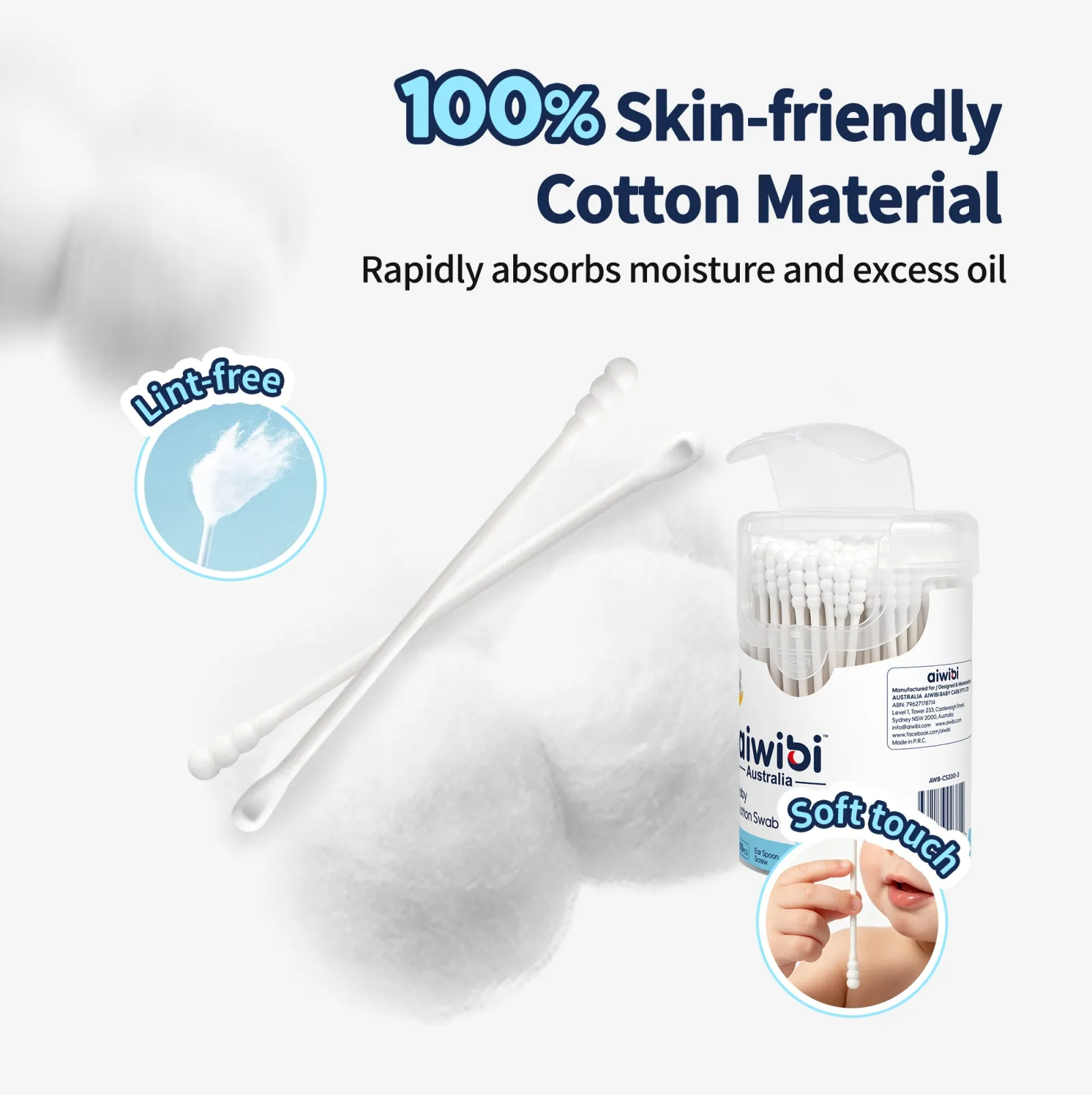 Aiwibi Cotton Swabs (Spiral + Spoon Shape) 200pcs