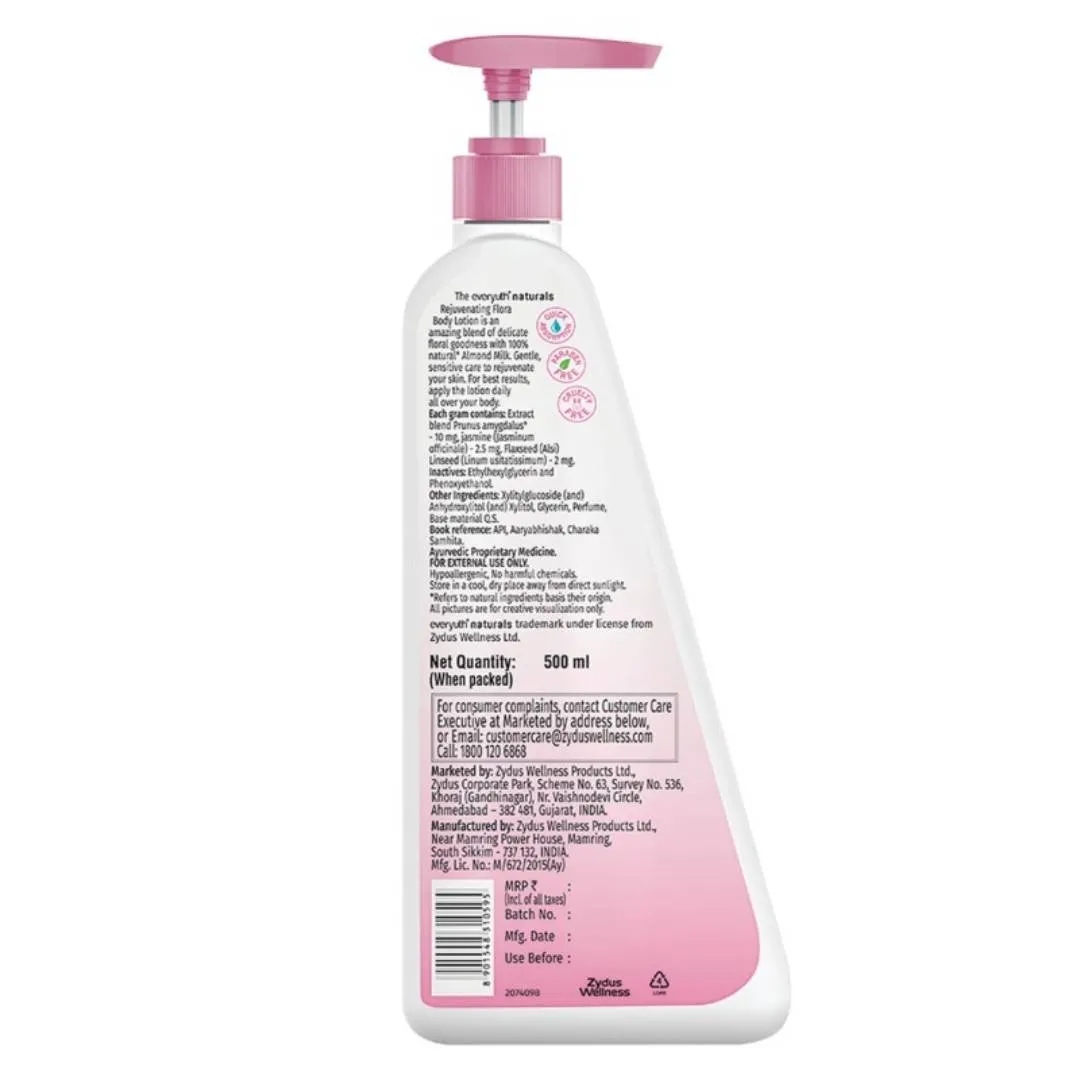Everyuth Naturals Body Lotion - Rejuvenating Flora with 100% Nautral Almond Milk, Non Sticky, Daily