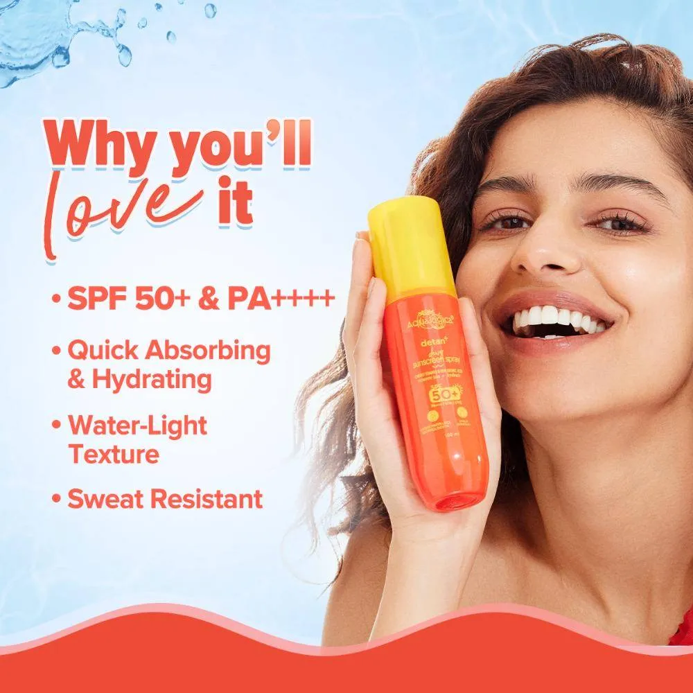 Aqualogica Detan+ Dewy Sunscreen Spray Spf 50+ Pa++++ Oxybenzone Free For All Skin Types