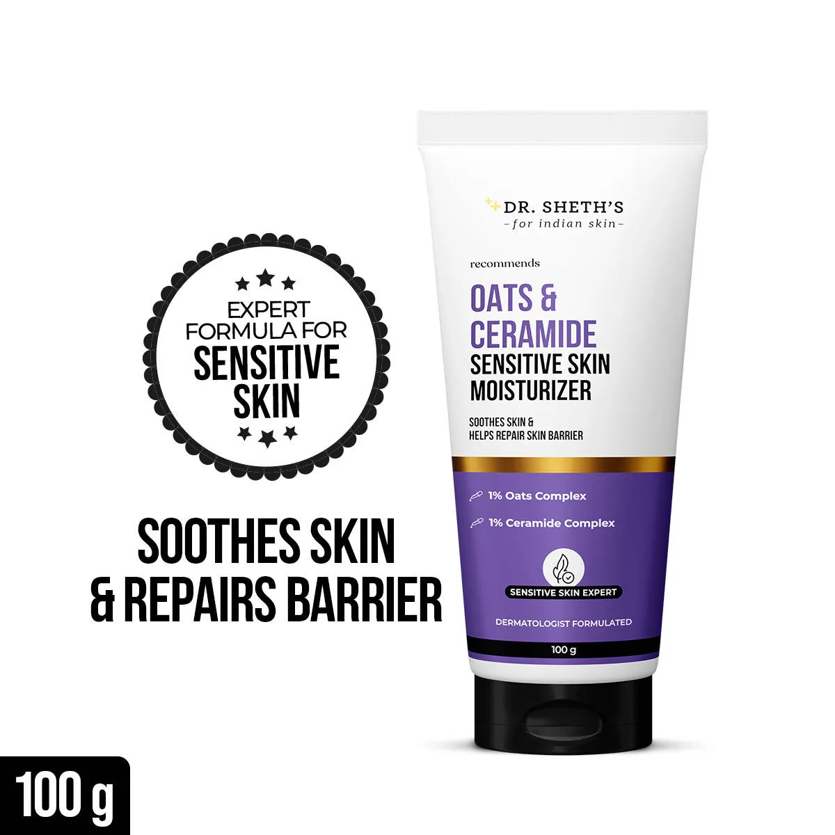 Dr. Sheth's Oats & Ceramide Sensitive Skin Moisturizer, With 1% Oats Complex, 1% Ceramide Complex