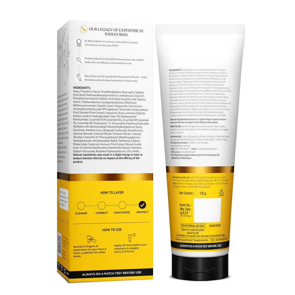 Dr. Sheth's Ceramide & Vitamin C Sunscreen SPF 50+ PA++++ In-Vivo Tested for Bright Skin