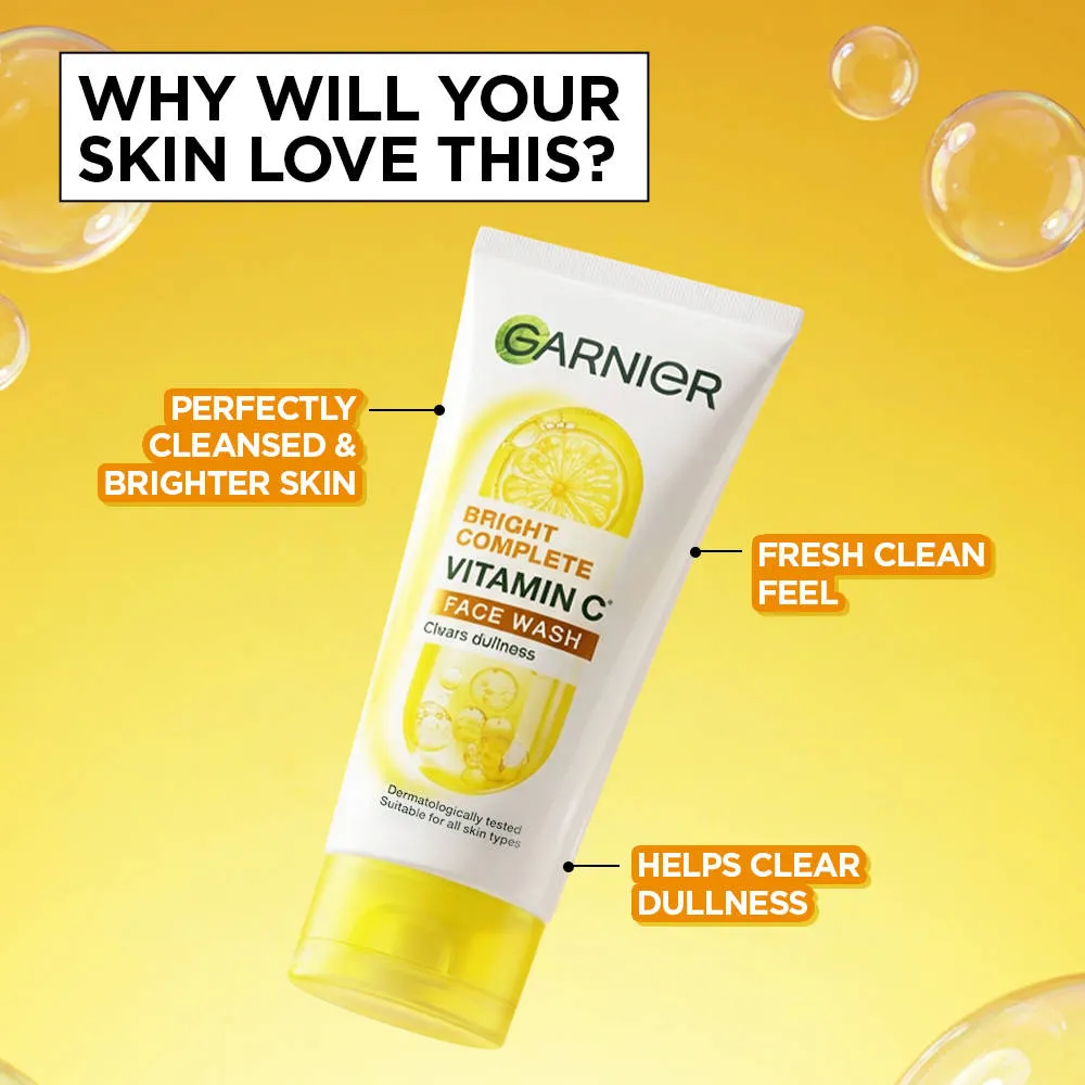 Garnier Vitamin C Gel Face Wash for Brighter Skin Gently Cleanses Skin & Removes impurities