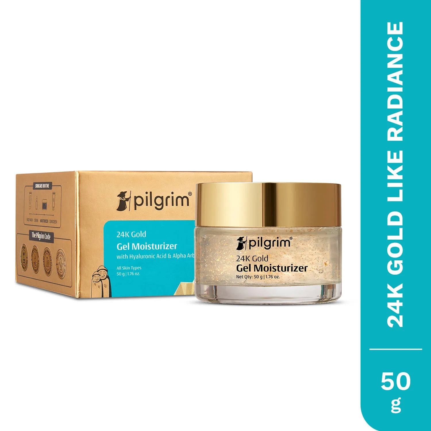Pilgrim 24k Gold Gel Moisturizer Hyaluronic Acid & Alpha Arbutin for Smooth Radiant Golden Glow Skin