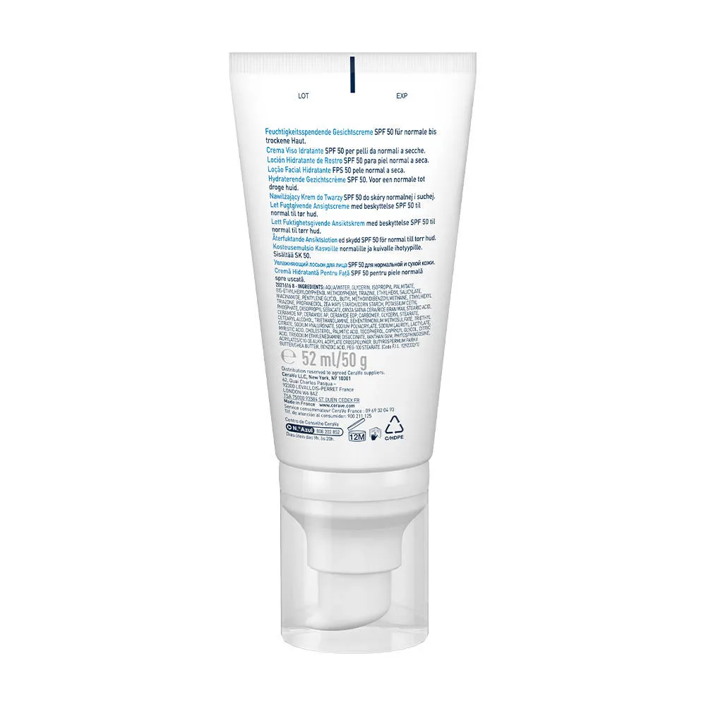 CeraVe AM Facial Moisturizing Lotion With Sunscreen SPF 50 UVB + UVA, Dermatologist